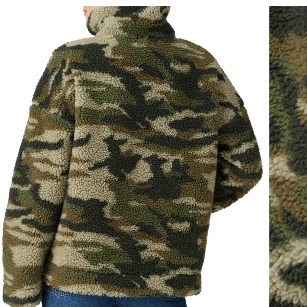 J. CREW Oversized Camo Sherpa Pullover Jacket Fits Like A Small XXS $138 msrp - Picture 5 of 10